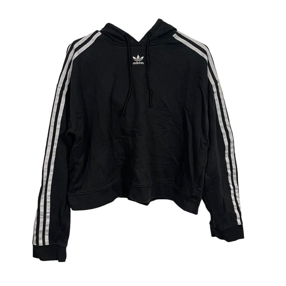 Adidas Black Cropped Pullover Hoodie Sweatshirt
